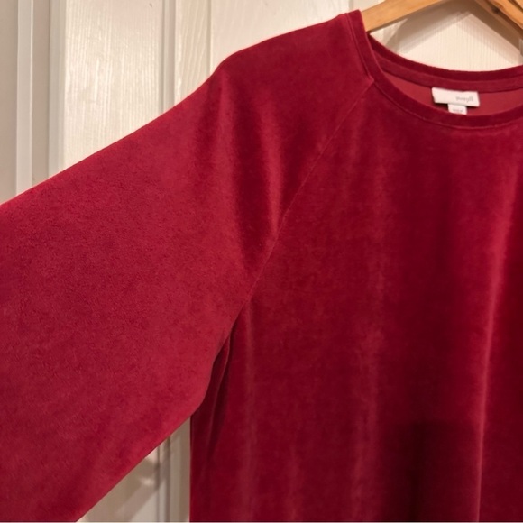 J. Jill Red Velvet Dress Long Sleeve Shift Size M Pima Cotton Holiday Romantic - Picture 3 of 9